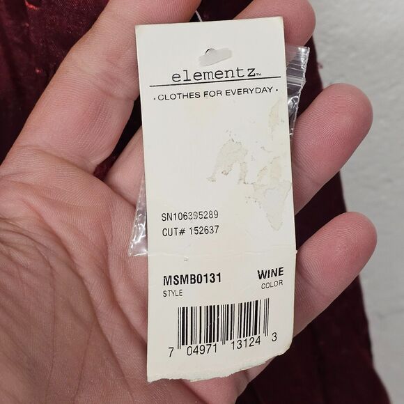 Elementz Woman Blouse Red L Shiny Metallic Rhinestone Button Roll Tab Sleeve - Picture 5 of 9